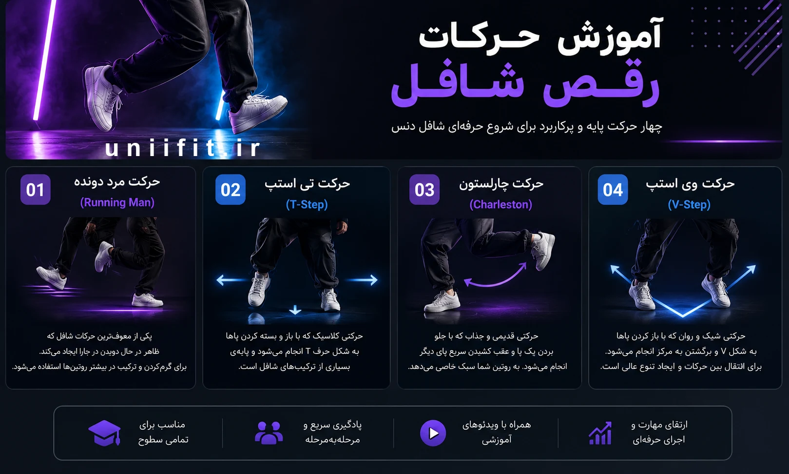 آموزش حرکات رقص شافل - یونیفیت